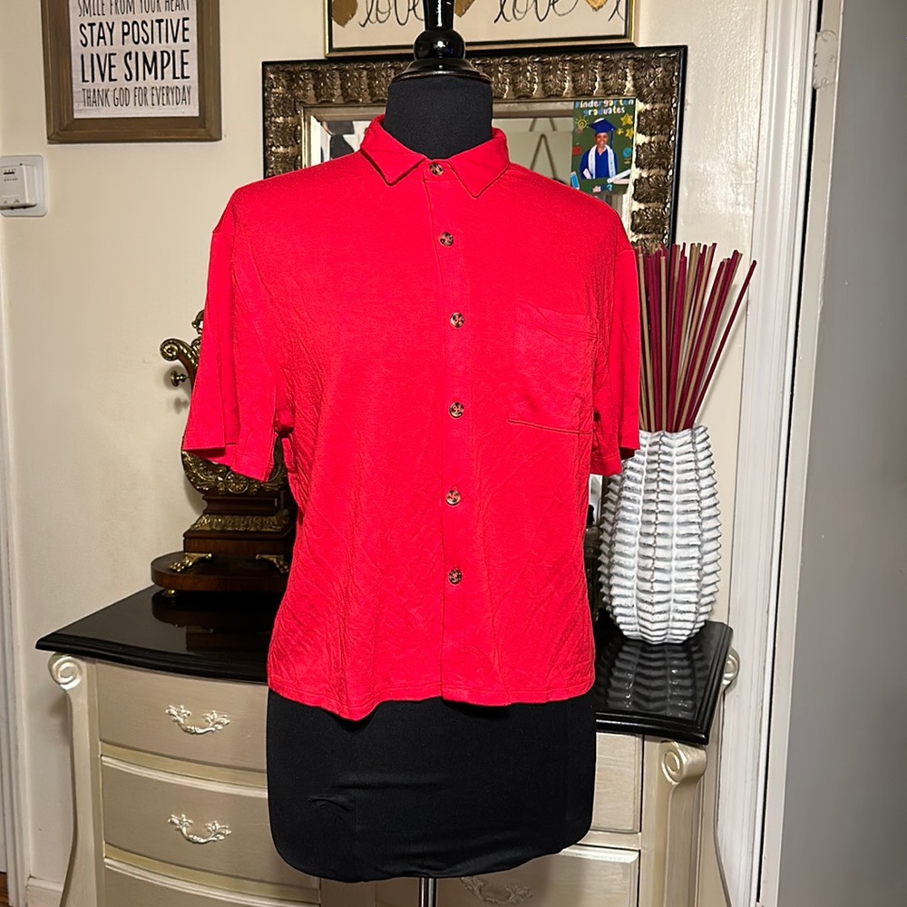 NWOT EXCUSE ME I HAVE TO GO BE AWESOME WOMENS BEAUTIFUL 🤩 RED  BUTTON DOWN TOP
